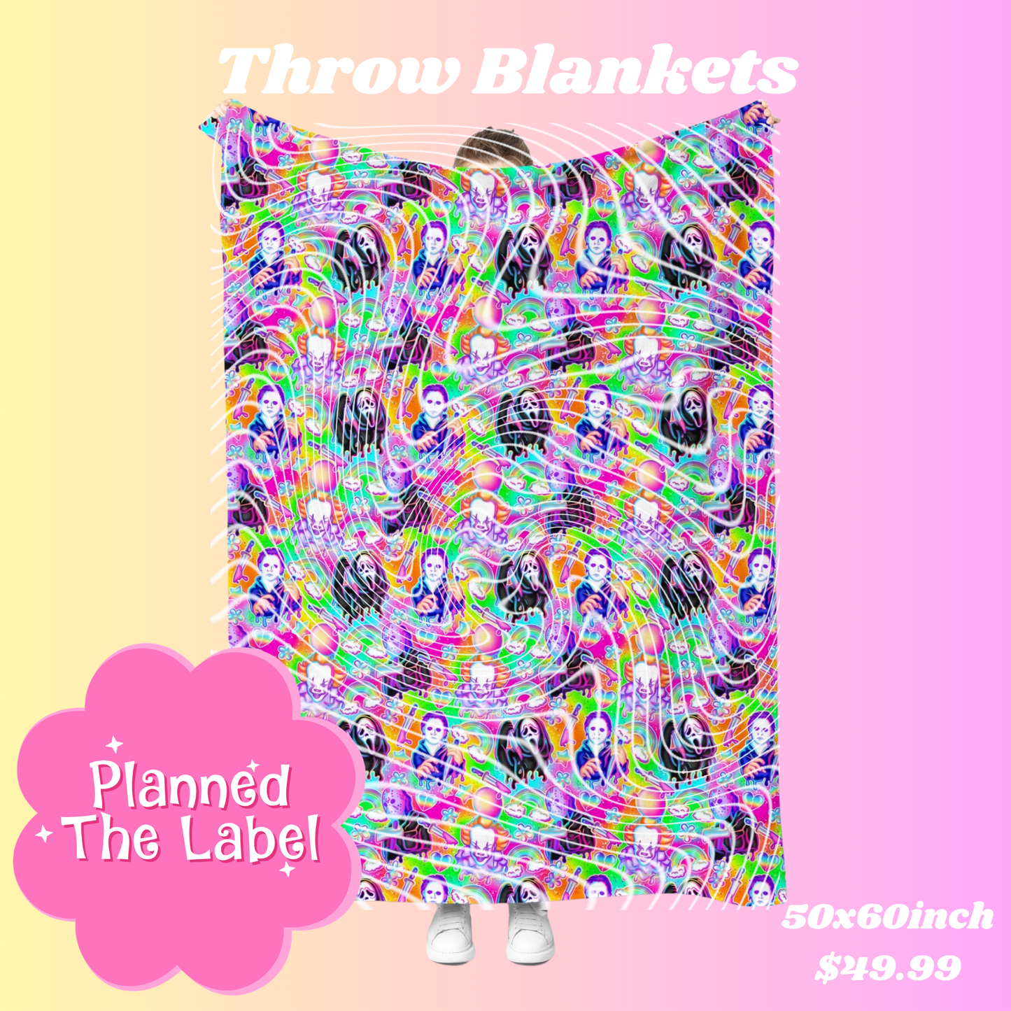 Neon Horror Throw Blanket