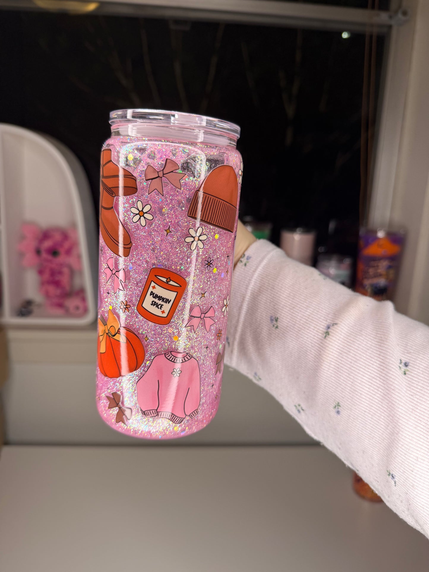 Cozy Girl 16oz Glass Handle Snowglobe