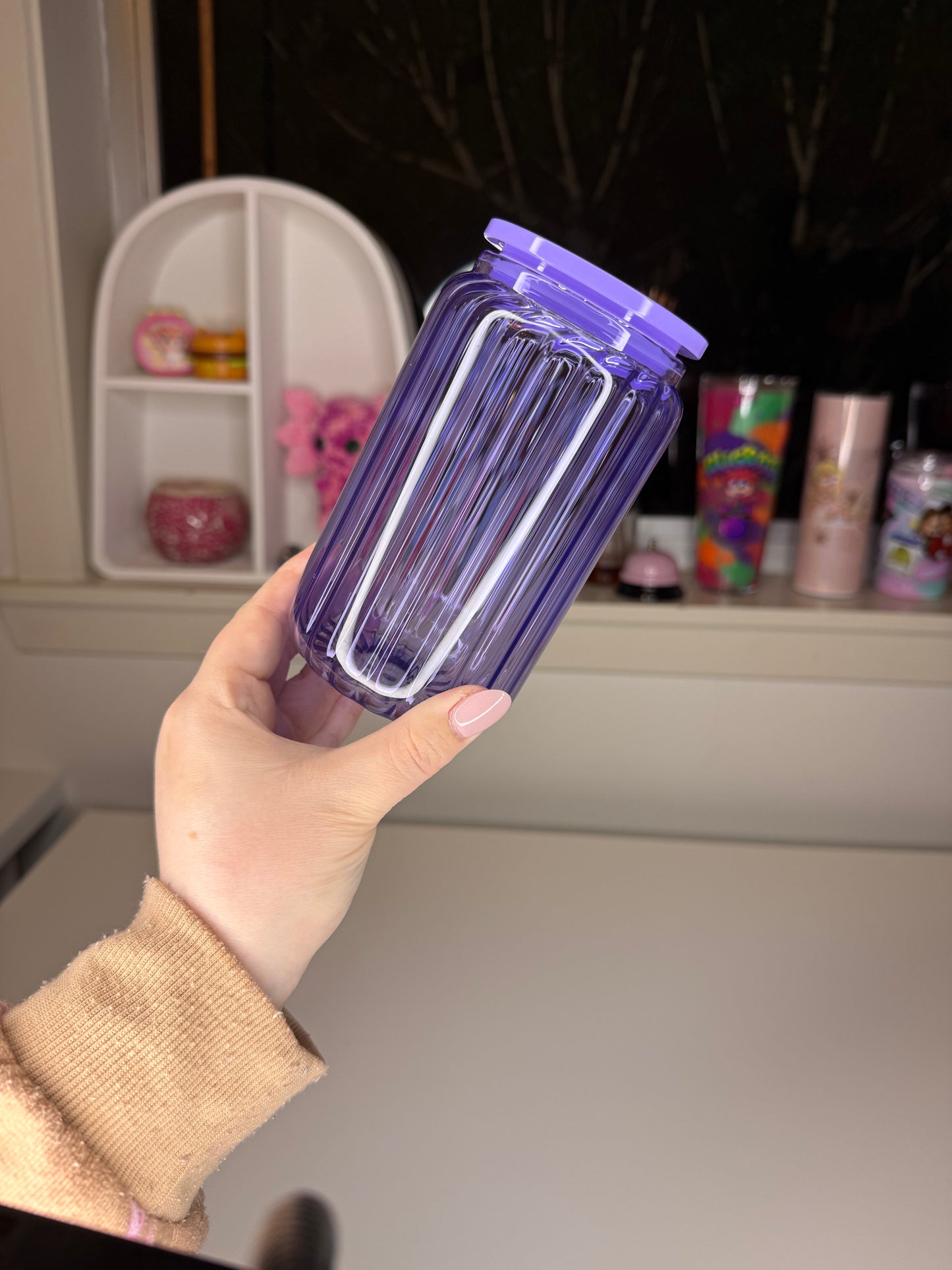 16oz Ribbed Glass Transparent Tumbler