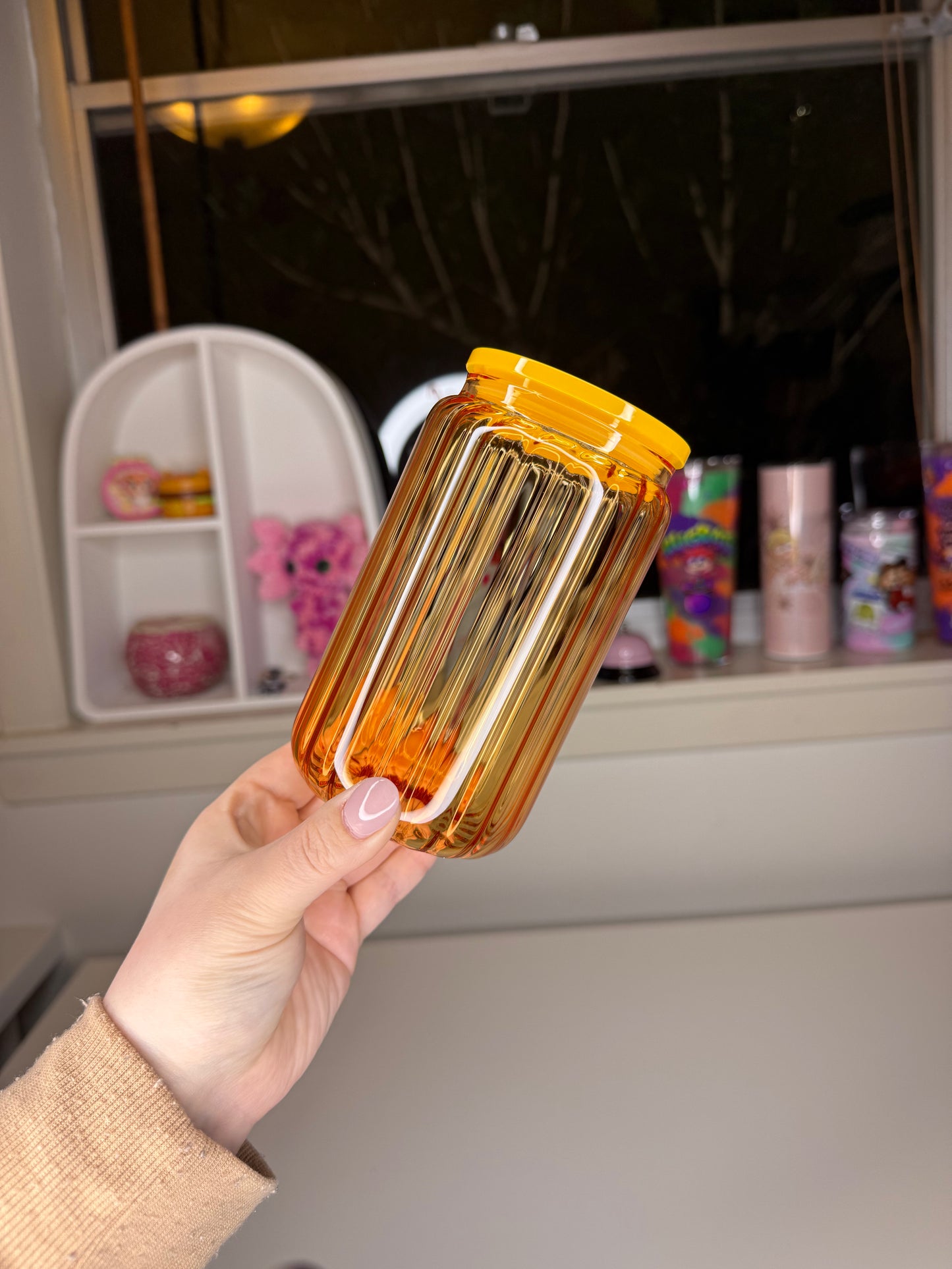 16oz Ribbed Glass Transparent Tumbler