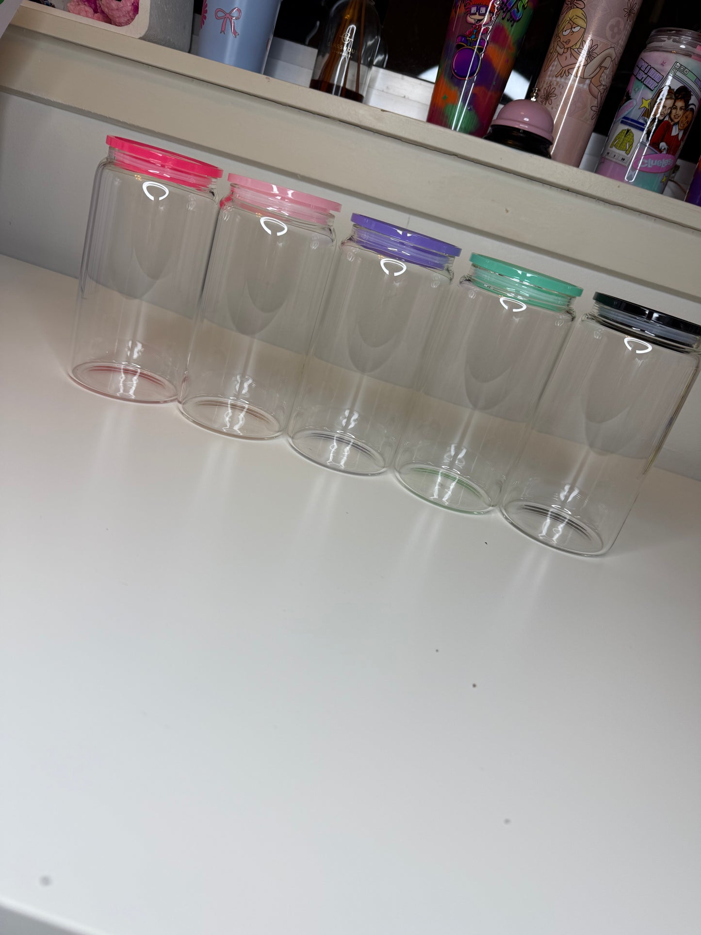 16oz Glass Libby W Coloured Lids