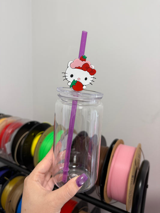 Strawberry Kitty Straw Topper 3D