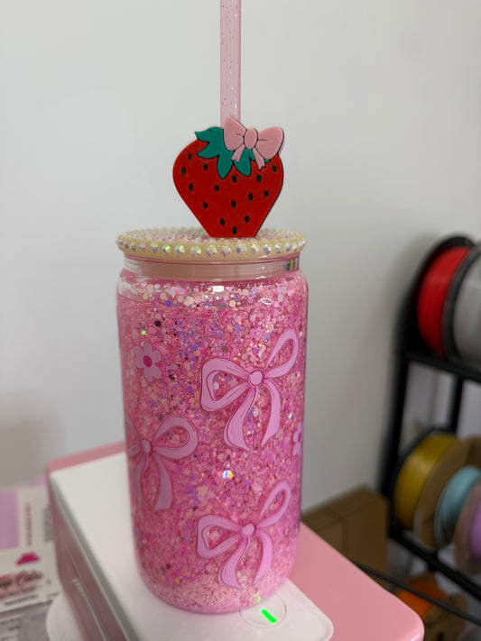 Strawberry Bow Straw Topper 3D
