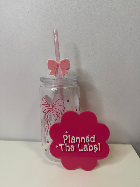 Pink Bow Straw Topper 3D