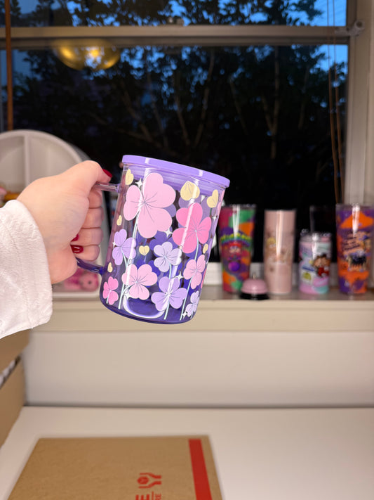 Floral Purple Ombre Glass Mug