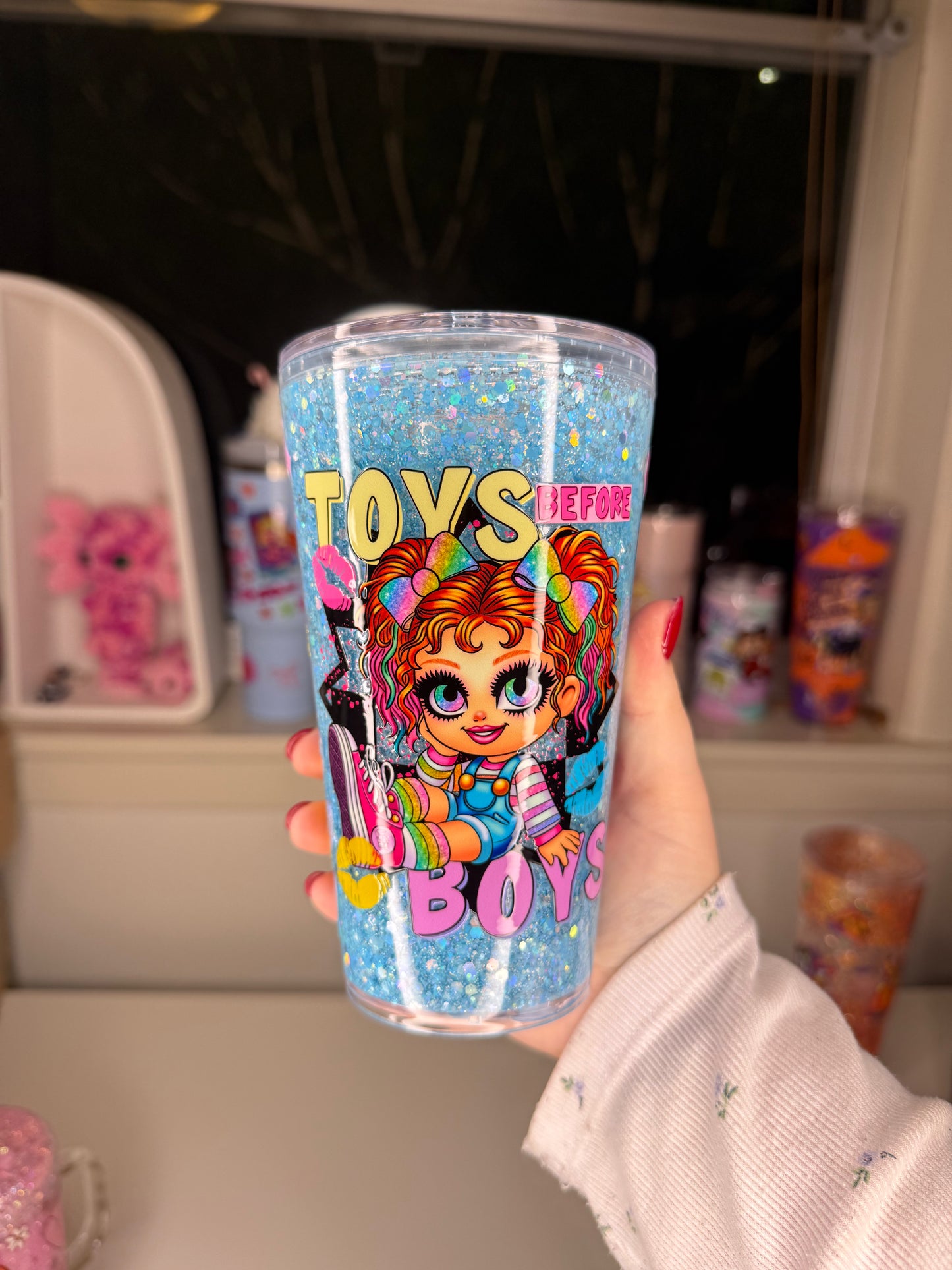 Toys Before Boys 16oz Tapered Acrylic Snowglobe