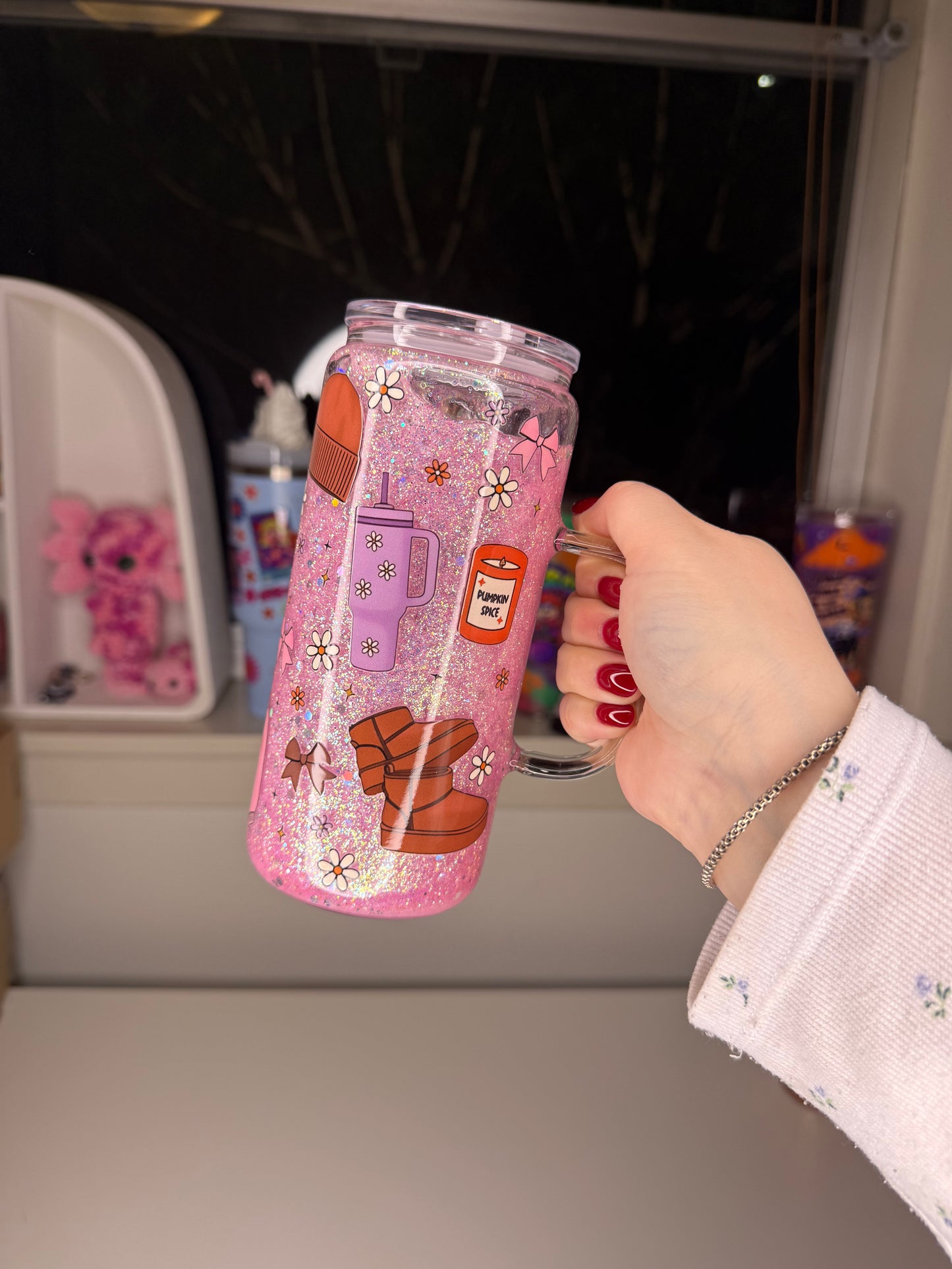 Cozy Girl 16oz Glass Handle Snowglobe