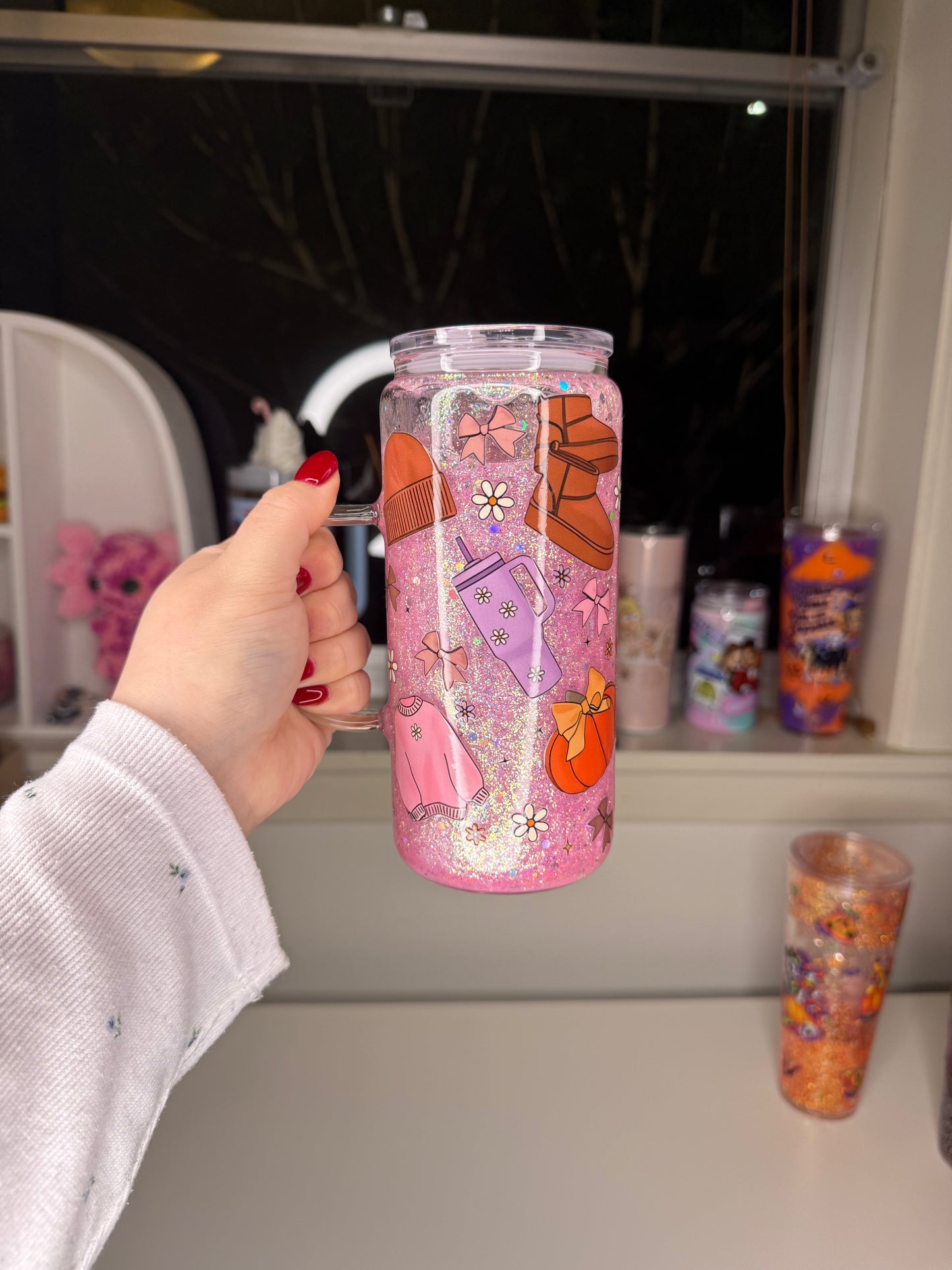 Cozy Girl 16oz Glass Handle Snowglobe