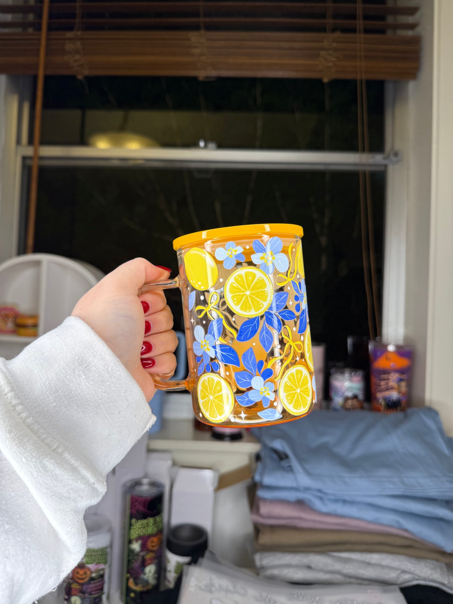 17oz Yellow Glass Mug Lemon Santorini Vibe