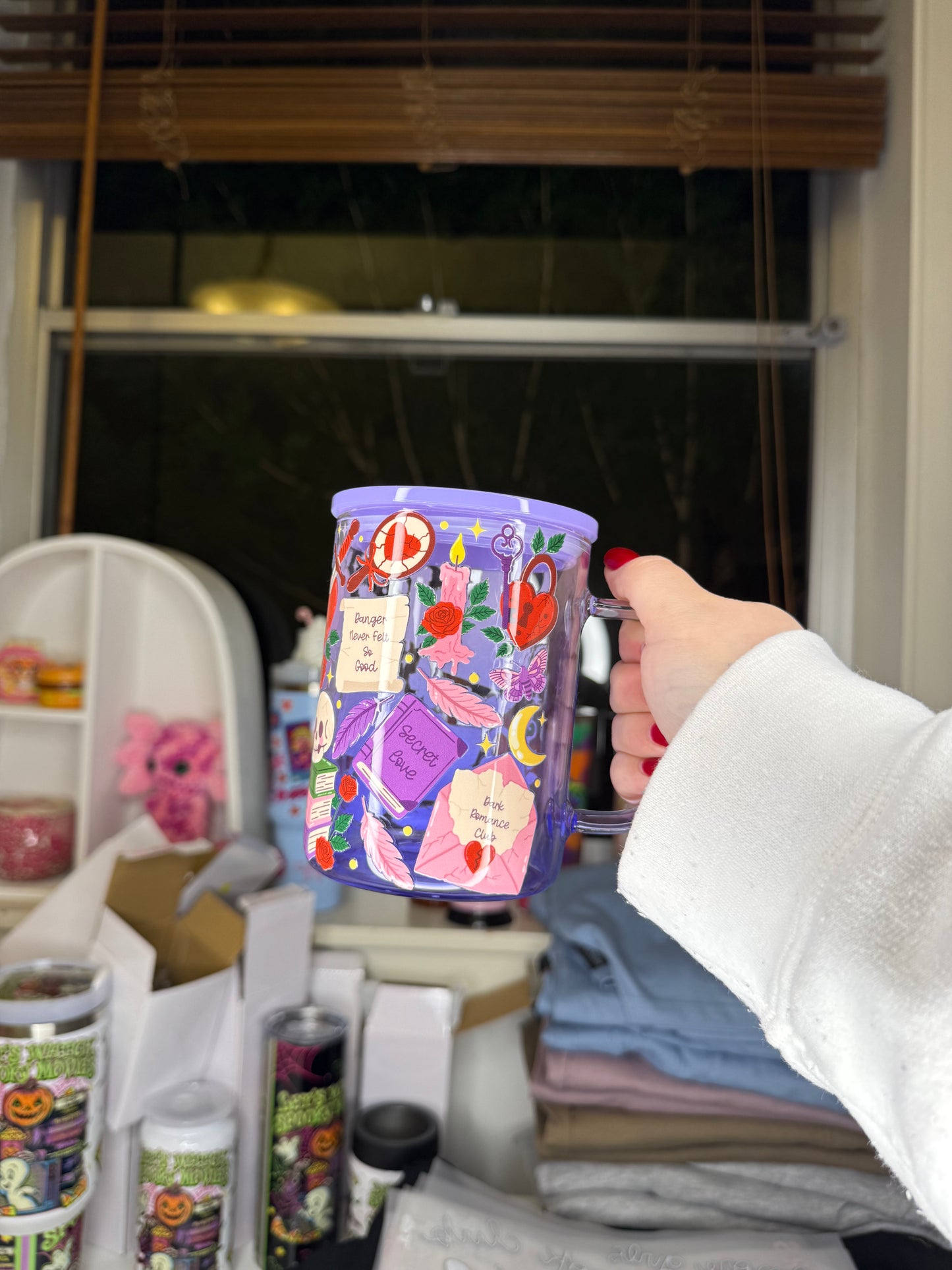 17oz Purple Glass Mug Bookish Dark Romance