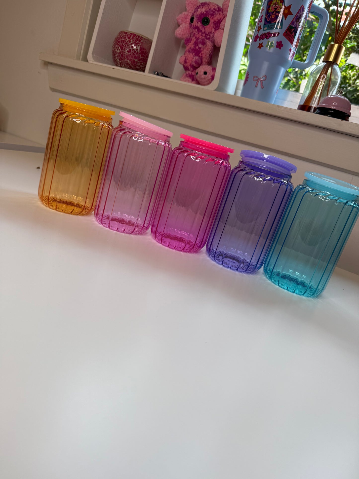 16oz Ribbed Glass Transparent Tumbler