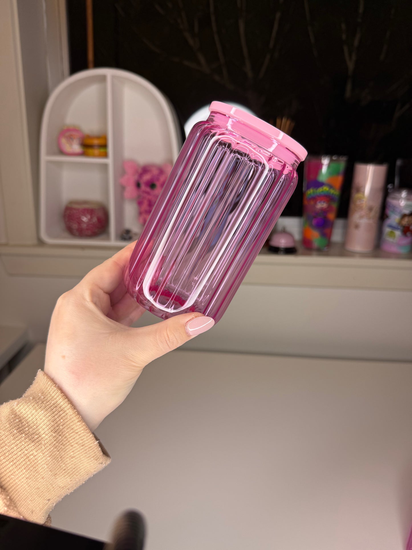 16oz Ribbed Glass Transparent Tumbler